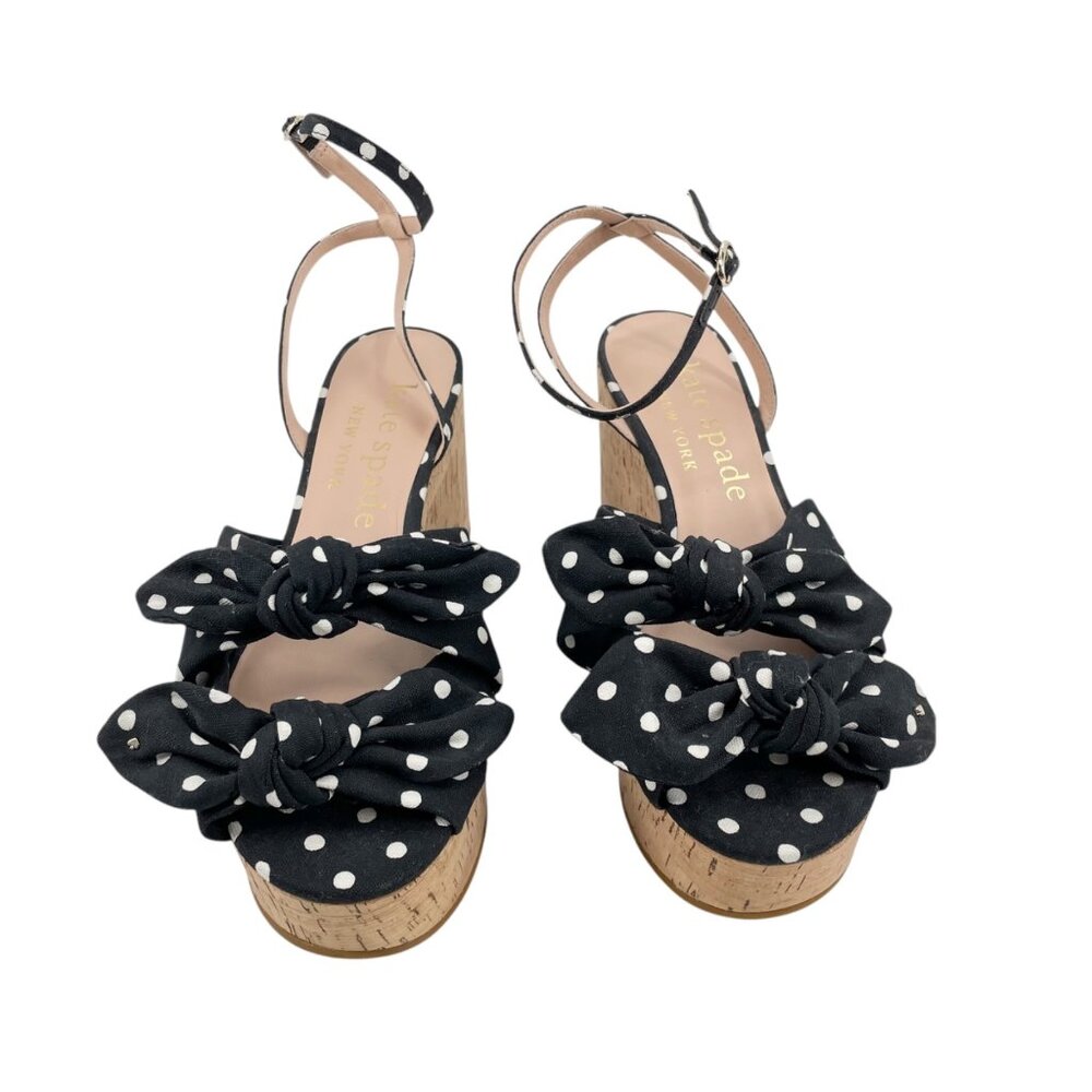 Kate Spade Julep Polka Dot Knot Cork Platform Wedges Womens 10B Preppy Coastal - Picture 4 of 9